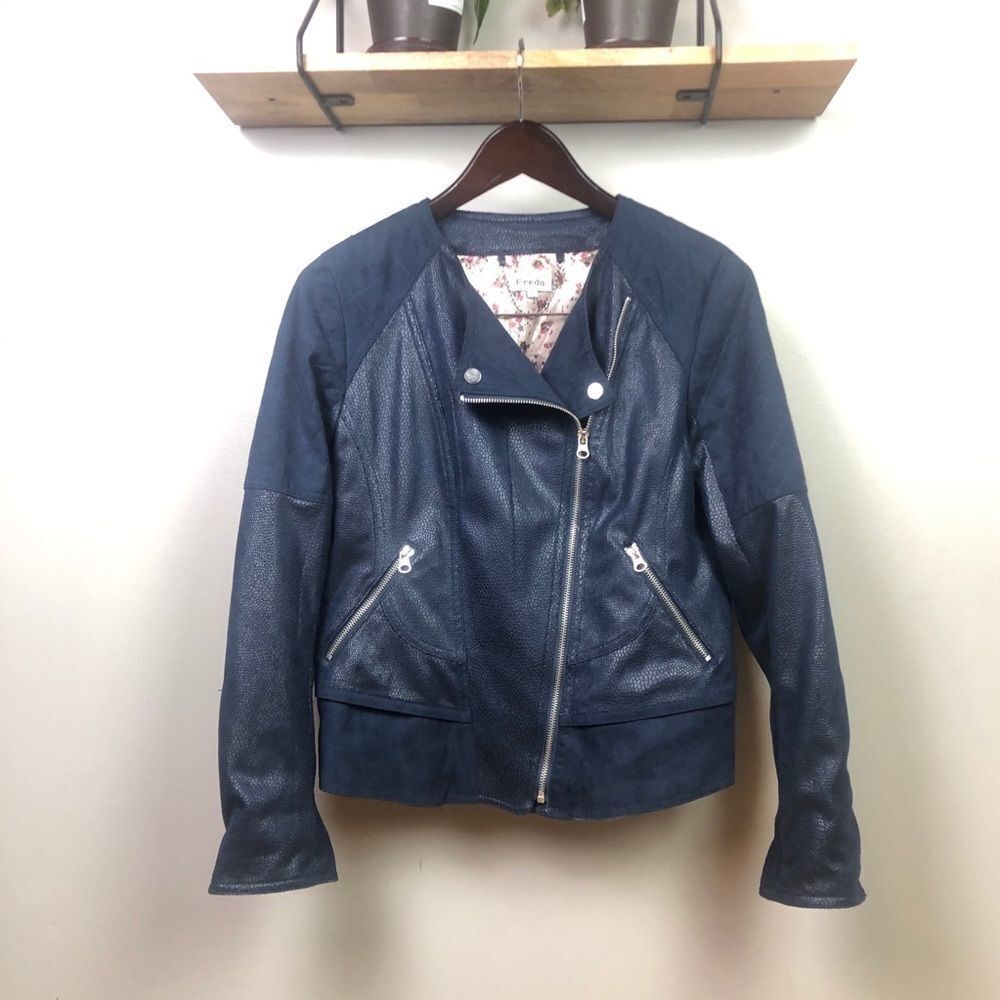 Freda (UK Boutique) Blue Biker Moto Jacket Size 12